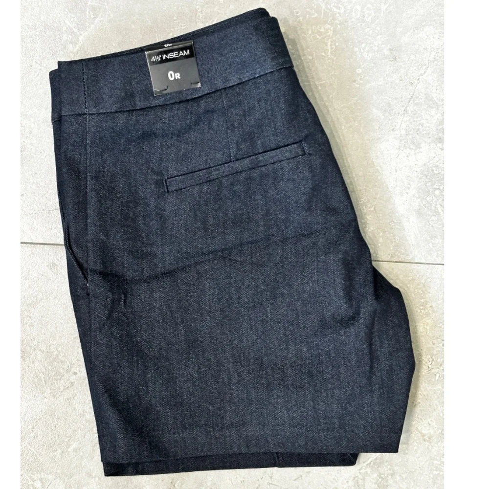 Express Twill Mid-Rise Tailored Shorts - Dark Wash Blue Size 0 - Picture 3 of 10